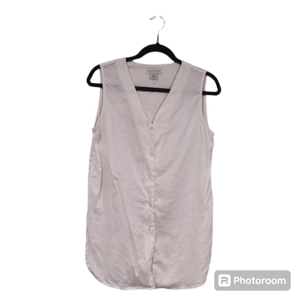 Ann Taylor Sleeveless Linen Button down Size Small